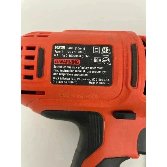 Black & Decker 6 Amp 3/8" 1500 RPM Corded Electric Drill Model DR340 Works - Picture 3 of 9